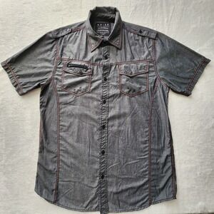 Noize Button Up Shirt Mens Large Gray Short Sleeve Contrast Stitch Utility Gorp